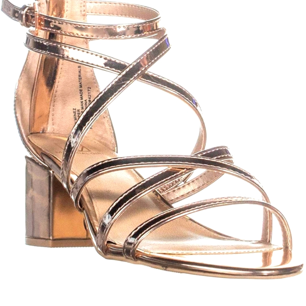 MATERIAL GIRL STRAPPY BLOCK HEEL SANDALS GOLD 6.5 MINEZ PU  UPPER